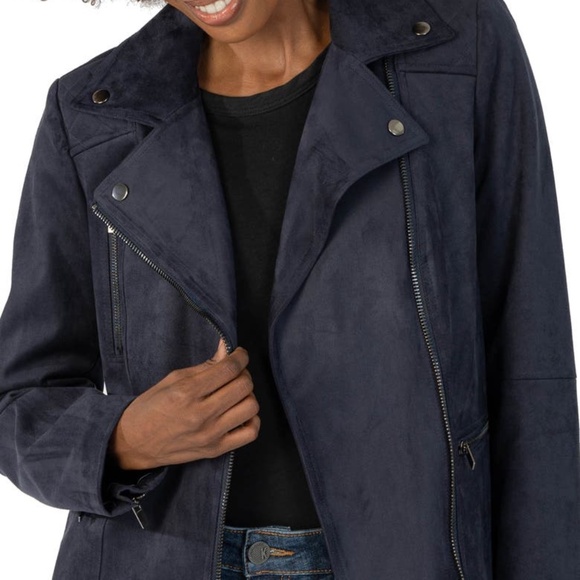 KUT faux suede moto jacket navy L - Picture 2 of 3